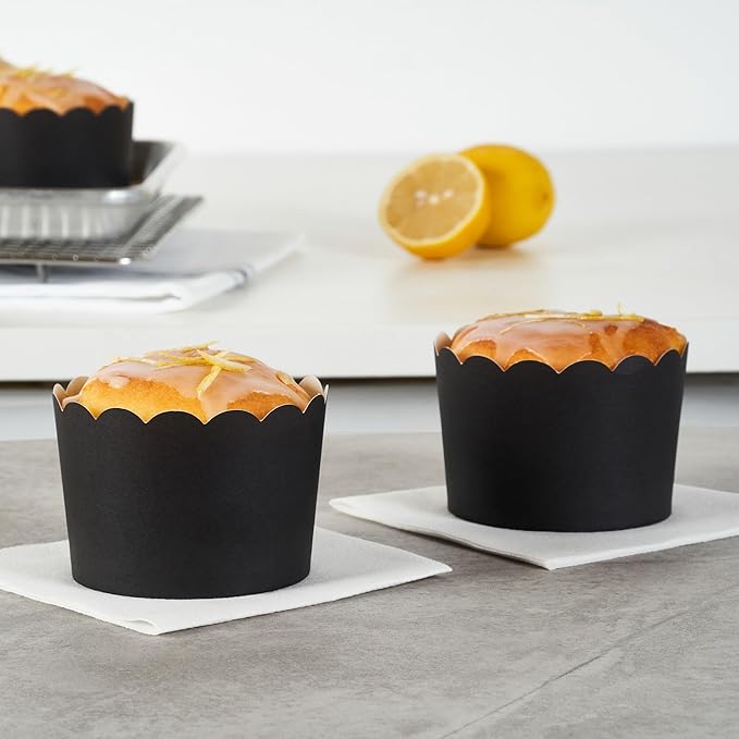 Panificio 10 Ounce Cupcake Wrappers, 200 Scalloped Baking Cups - Oven-Ready, Greaseproof, Black