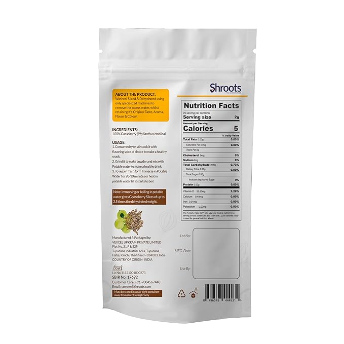 SHROOTS Dehydrated Gooseberry (Amla) Flakes Pure Vegetarian Gluten-Free No Added Sugar Easy Cooking