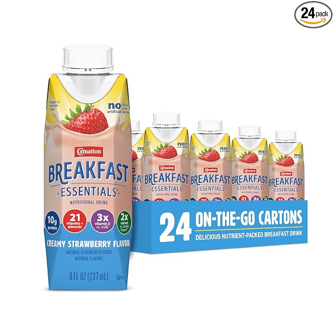 Carnation Breakfast Essentials Ready-to-Drink,Strawberry, 8 FL OZ Carton (Pack of 24)