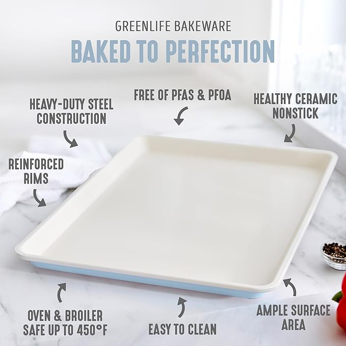 GreenLife Bakeware 18??x 13??Half Cookie Sheet Baking Pan, Non-Toxic PFAS-Free Healthy Ceramic