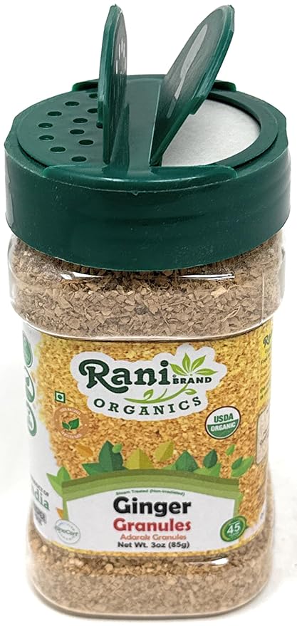 Rani Organic Granulated Ginger (Adarak Granules) 3oz (85g) PET Jar ~ All Natural | Gluten Friendly
