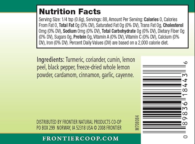 Frontier Co-op Indian Curry Seasoning, 1.87 Ounce Bottle, Complex Flavor with Turmeric, Coriander
