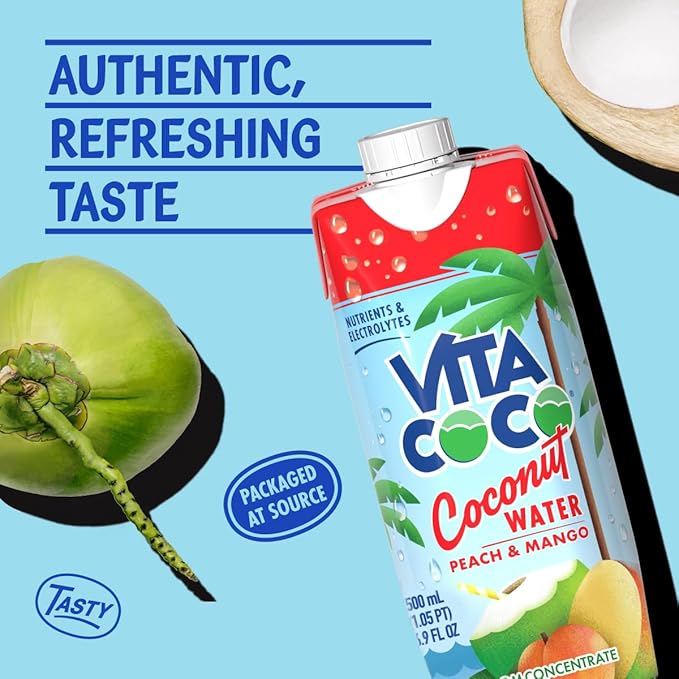 Vita Coco Coconut Water, Peach & Mango - Naturally Hydrating Electrolyte Drink - Smart Alternative