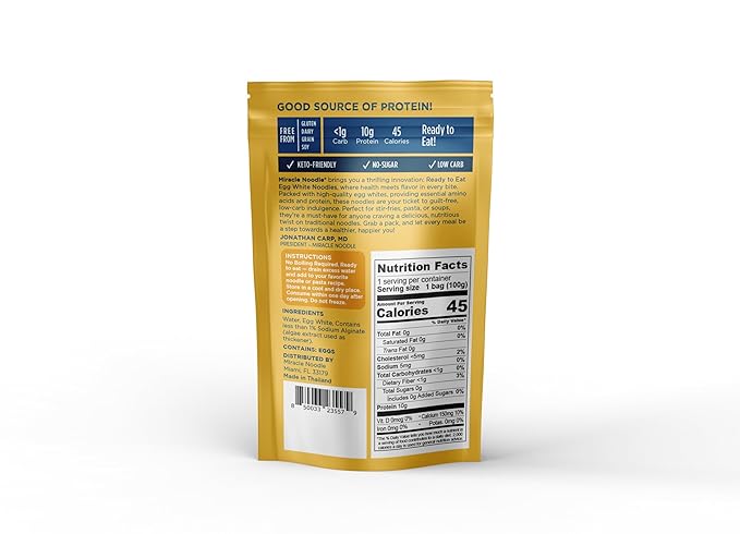 Miracle Noodle Egg White Spaghetti Pasta, 3.5 Oz (Pack of 6), Ready to Eat Egg White Noodles, 10g