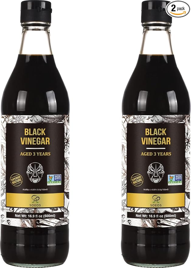 Soeos Chinkiang Vinegar 16.9 fl oz (Pack of 2), Zhenjiang Vinegar, Chinese Black Vinegar, Chinese