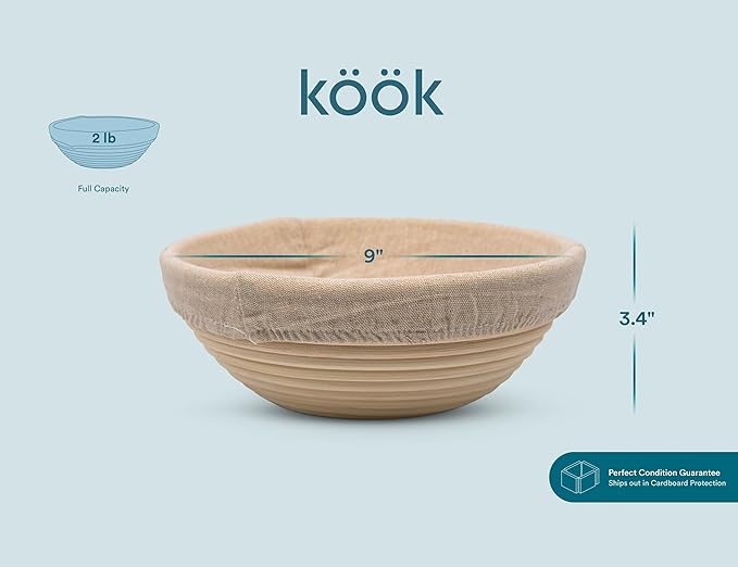 Kook Proofing Set, Sourdough Bread, 2 Rattan 9 Inch Banneton Baskets, 2 Basket Covers, Metal
