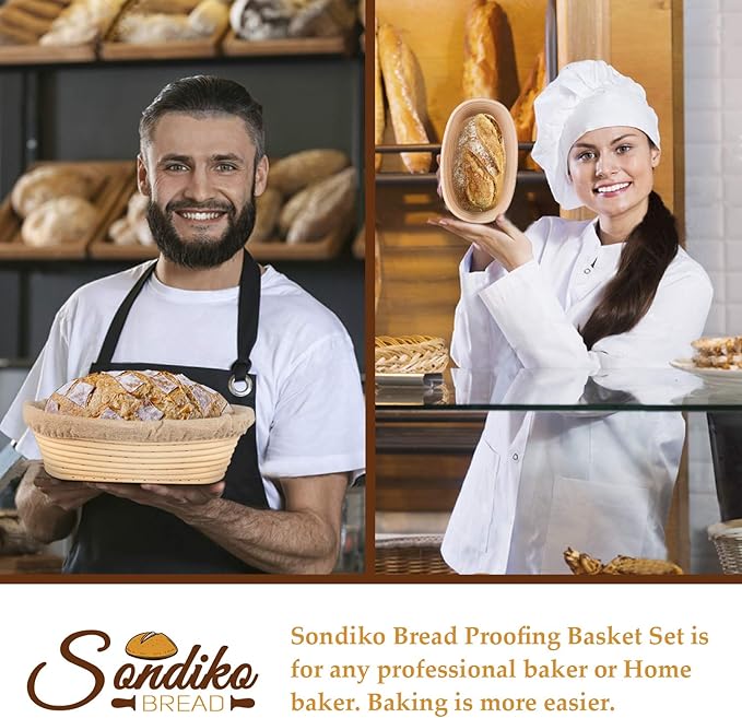 Sondiko Oval Sourdough Proofing Basket 2 Pack, Handmade Sourdough Bread Baking Supplies, Banneton