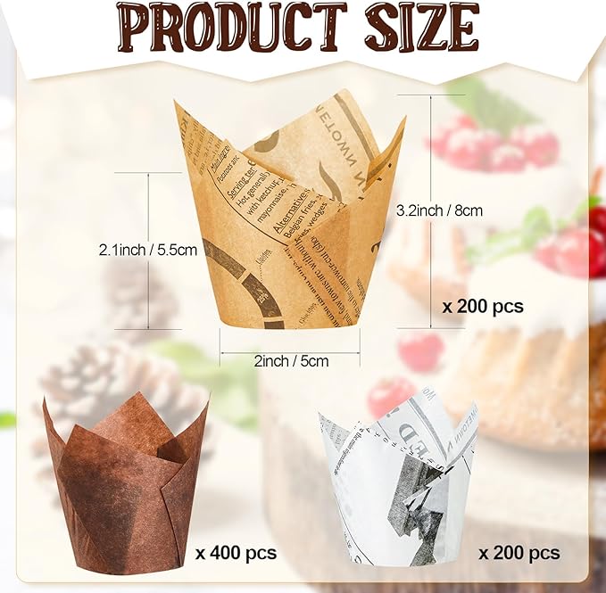 800 Pcs Tulip Cupcake Liners Baking Cups Muffin Baking Cupcake Liners Wrappers Greaseproof Tulip