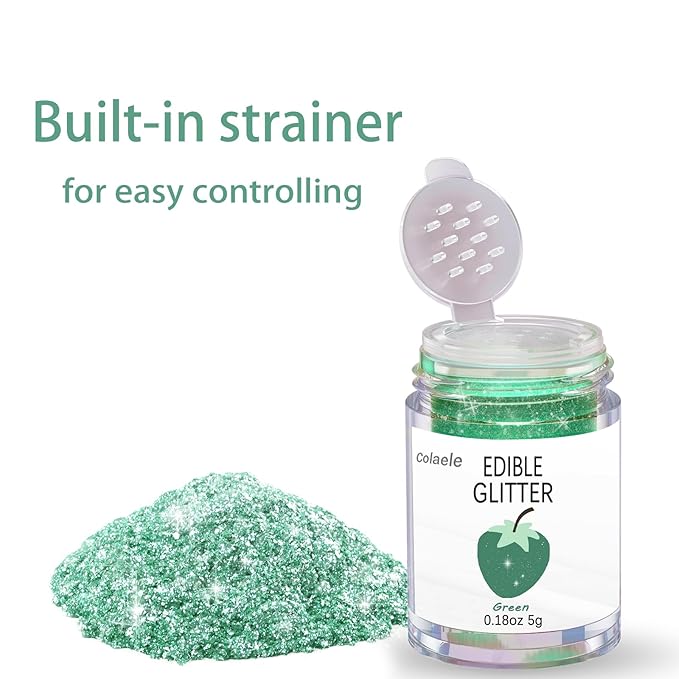 Green Edible Glitter Glimmer Powder for Cakes Drinks - Colaele 5 grams Food Grade Luster Dust