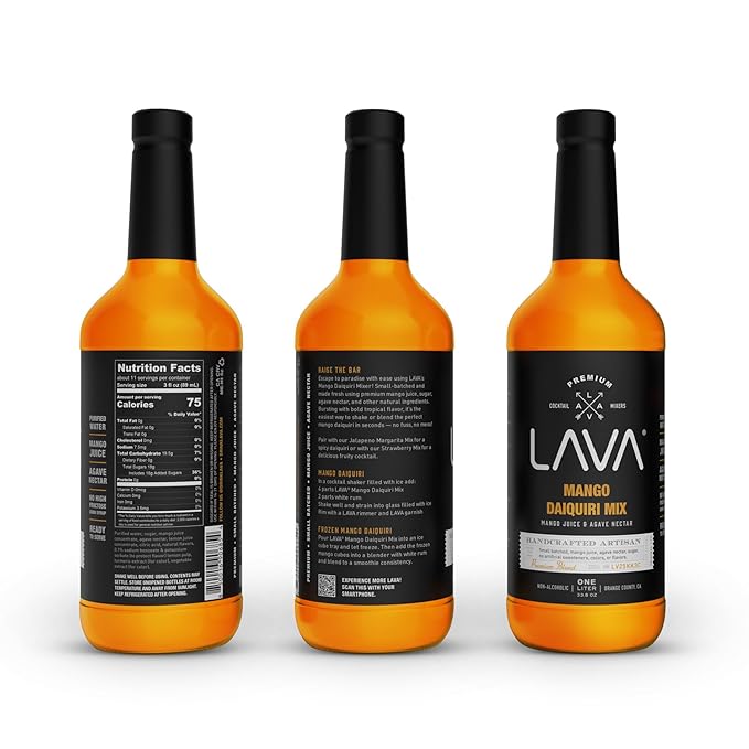 LAVA Premium Mango Daiquiri Mixer Made with Real Mango Juice, Cane Sugar, Agave Nectar. No