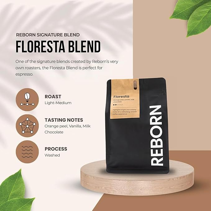 Reborn Coffee Specialty Whole Bean Coffee, Medium Roast, 12 Ounce, Reborn Signature Floresta