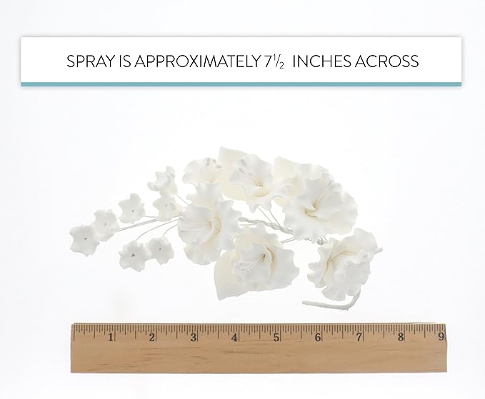 Sugar Blossom Cake Spray – Gumpaste Flowers for Cake Decorating – White Cherry Blossoms with Green