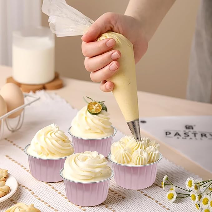 100 PCS Aluminium Foil Baking Cups, Mini Cake Pans with Lids and 100 PCS Spoons, 5 oz Disposable