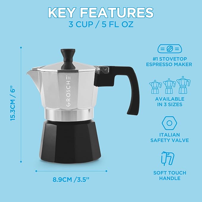 GROSCHE Milano Moka Pot Stovetop Espresso Maker - Italian Espresso Greca Coffee Brewer Percolator |