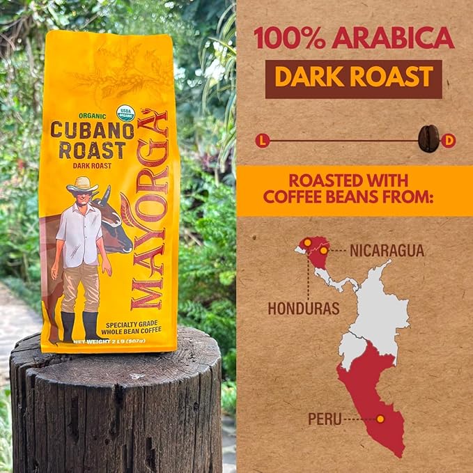 Mayorga Organic Coffee 2lb Cafe Cubano Roast - Dark Roast Whole Bean Specialty Grade Coffee, 100%