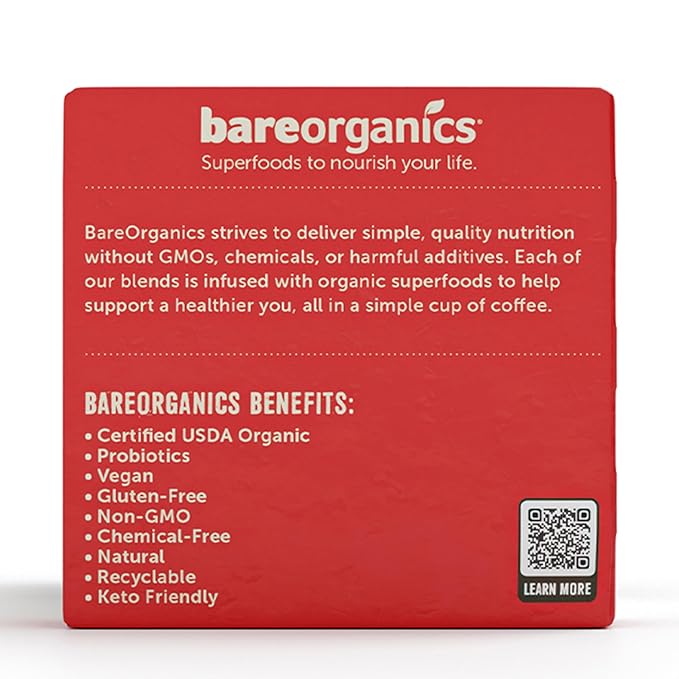 BareOrganics 13313 Cardio Care USDA Organic Coffee Pods, Compatible Organic Coffee Pods, Infused