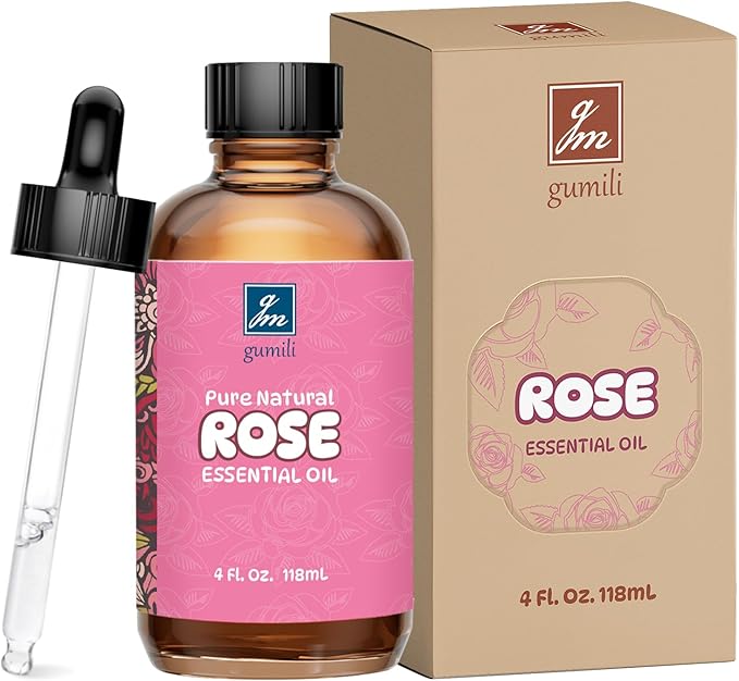 Rose Essential Oil 4 Oz, 100% Pure Natural Rose Oil for Diffuser, Skin, Hair, Body, Face Care