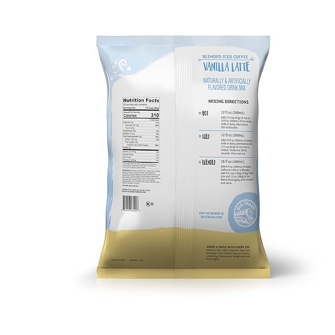Big Train Blended Ice Coffee, Vanilla Latte, 3.5 Pound, Powdered Instant Coffee Drink Mix, Serve