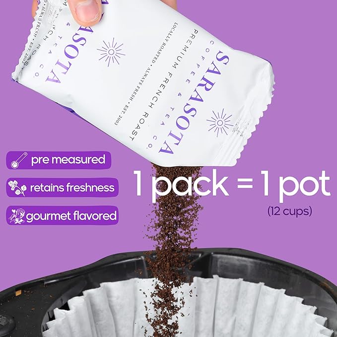 Sarasota Coffee Ground Packets | Low Acid Dark Roast Ground Coffee Packs | European French Roast |