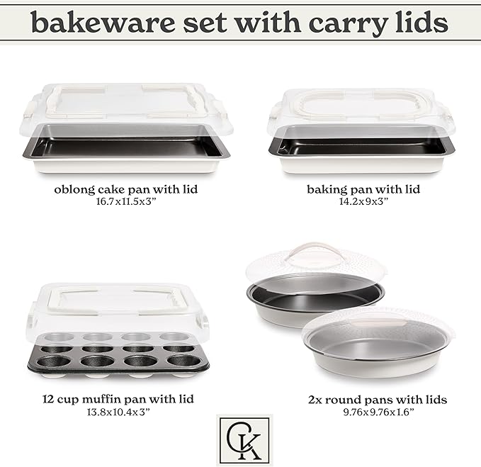 Country Kitchen Baking Pans Set - 10 Piece Non-Stick Cake Pans with Carry Lids for Easy Storage &