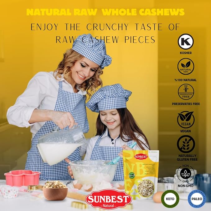 Sunbest Natural Raw Cashews ??Large Cashew Pieces, 5 lb Bulk Bag (80 oz) ??Unroasted & Unsalted