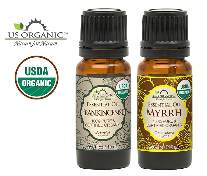 US Organic 100% Pure Myrrh, Frankincense Essential Oil Combo Pack - Directly sourced from The Horn