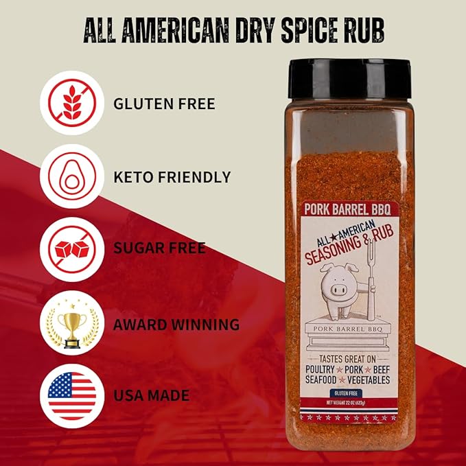 Pork Barrel BBQ All American Seasoning & Rub (2 Pack, 22 oz) – Sugar-Free, Keto, Gluten-Free, No