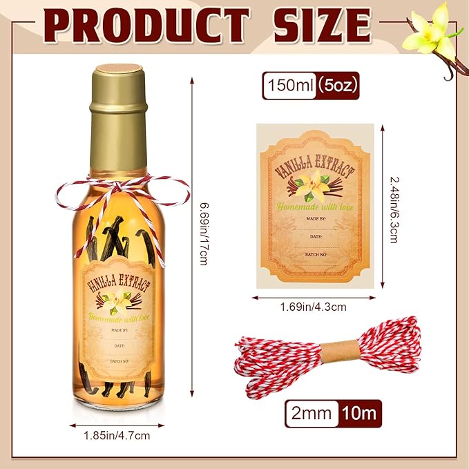 Tioncy 16 Pcs Vanilla Extract Bottles for Homemade Vanilla Jar Glass Bottle with Cap, Shrink Band