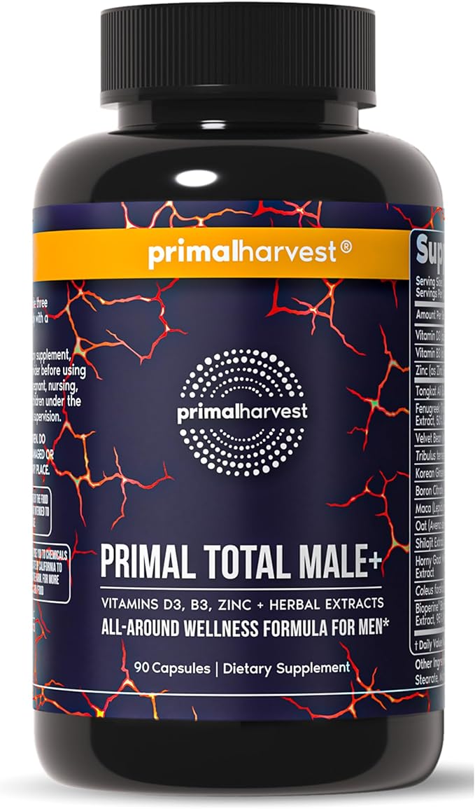 Primal Harvest Total Male+ Multivitamin for Men with Essential Vitamins, Minerals and Herbal