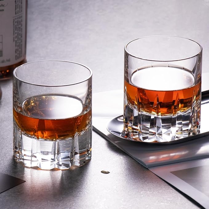 KAMMAK Crystal Whiskey Glasses Set of 2, Handcrafted 7.78oz Old Fashioned Glasses Stemless, Luxury