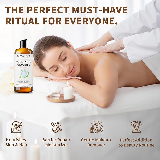 100% Natural & Pure Vegetable Glycerine, 16 fl. oz. Vegetable Glycerin Liquid Body Oil for Skin