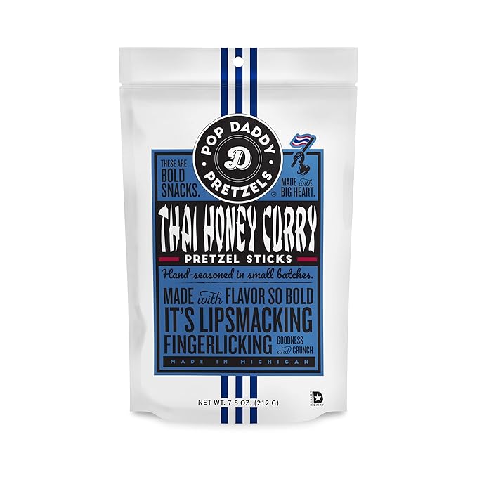 Pop Daddy Flavored Pretzels Sticks, Healthy Gourmet Pretzels Snacks, 7.5oz Individual Bags, 3 Pack