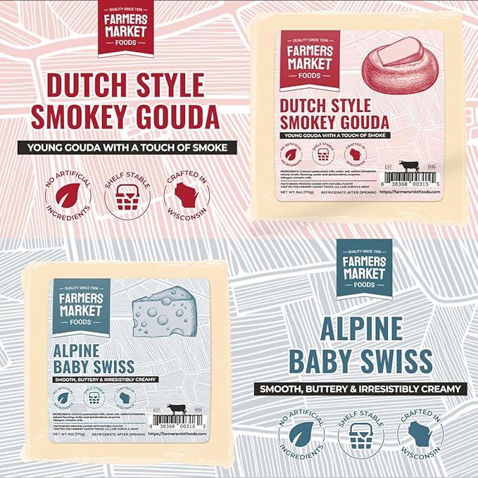 Farmers Market, Gluten Free, Keto, Paleo, Low Sodium, Zero Sugar, Wisconsin Cheese Gift Sets, 6