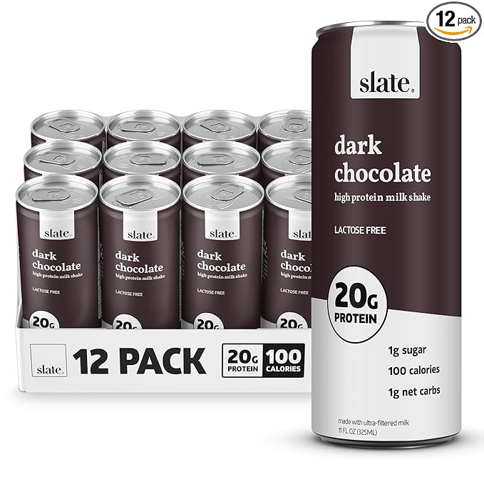 Slate Milk - High Protein Milk Shake - Dark Chocolate - Lactose Free, 20g Protein, 1g Sugar, 100