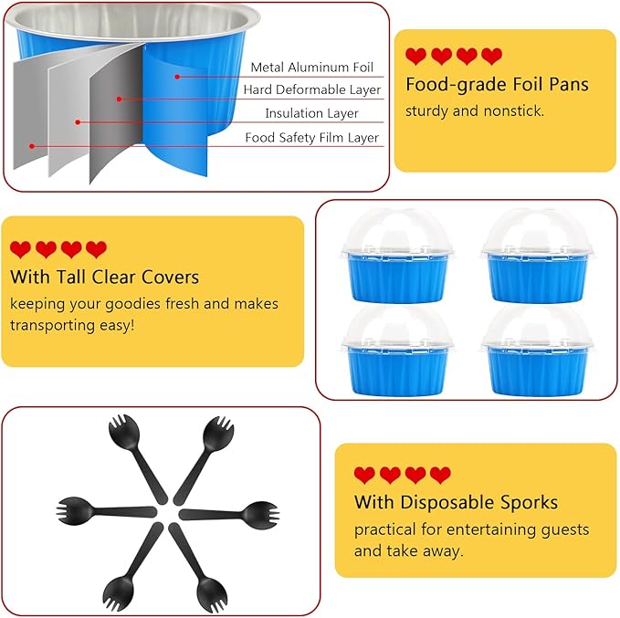 5oz Muffin Tins with Lids 50 Pack,Free-Air Aluminum Foil Cupcake Liners Baking Pans,Jumbo Muffin