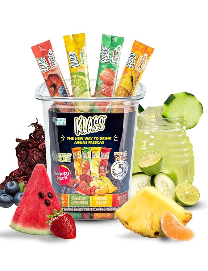 Klass Aguas Frescas Powdered Drink Mix | 44 Sugar Free Powder Packets | Flavors - Cucumber Limeade