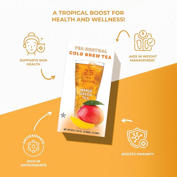 Life Plus Style Gourmet TEA CENTRAL Mango Green Tea Naturally Refreshing Cold Brew Tea Bags Organic