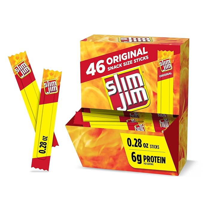 Slim Jim Smoked Meat Sticks, Original Flavor, 6g Protein Per Serving, Snack Size, Lunchbox Snack