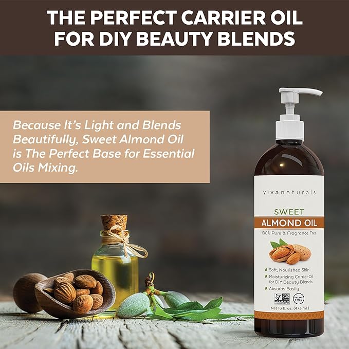 Viva Naturals Sweet Almond Oil for Skin - Body Oil, Hair Moisturizer and Relaxing Massage and Oil