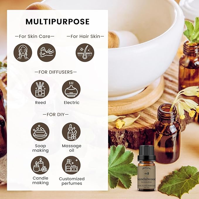 yethious Sandalwood Essential Oils for Diffuser & Aromatherapy Pure Sandalwood Oil for Skin, Hair