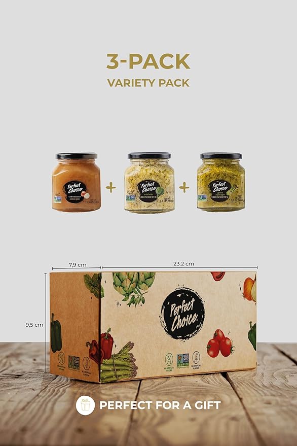 Perfect Choice Variety Pack with Delicious Artichoke Bruschetta, Green Asparagus Bruschetta &