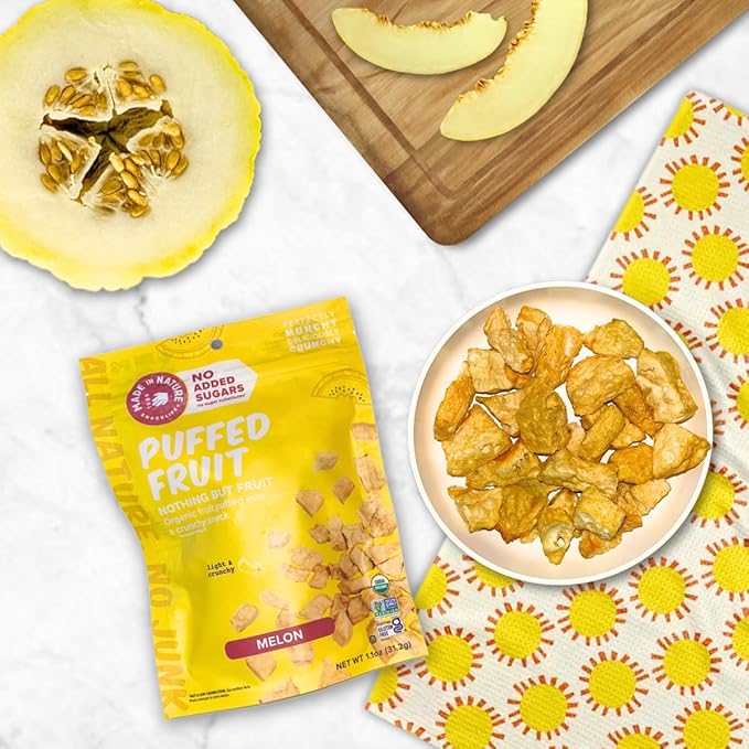 Made In Nature Organic Puffed Fruit, Melon, 1.1 Ounce Bag (Pack of 6) - Vegan Snack, Non-GMO