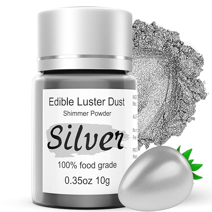 Silver Luster Dust Edible Glitter for Cakes Cocktails ??10g Colaele Edible Shimmering Dust for
