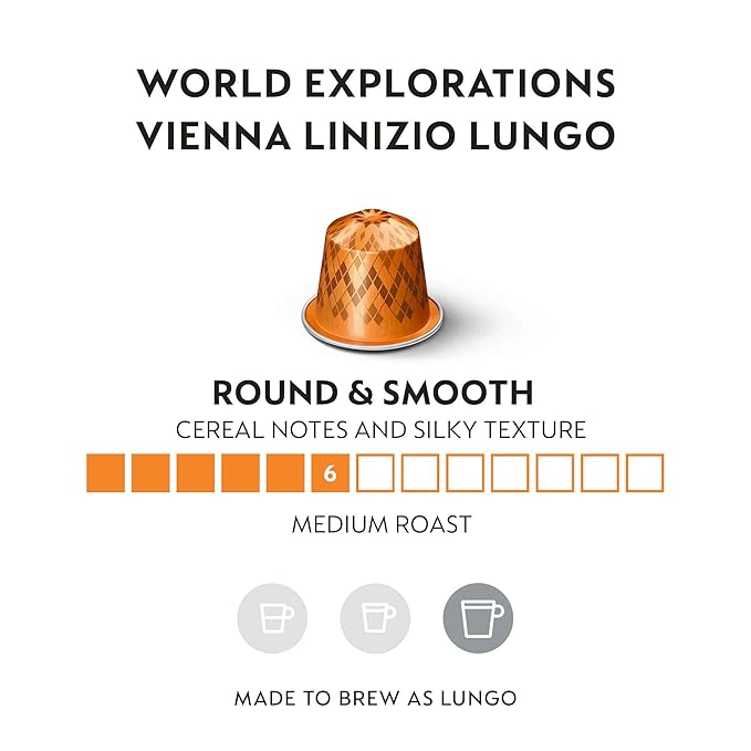 Nespresso Capsules Original Line, Vienna Lungo, Medium Roast Coffee, 50-Count Espresso Coffee Pods,