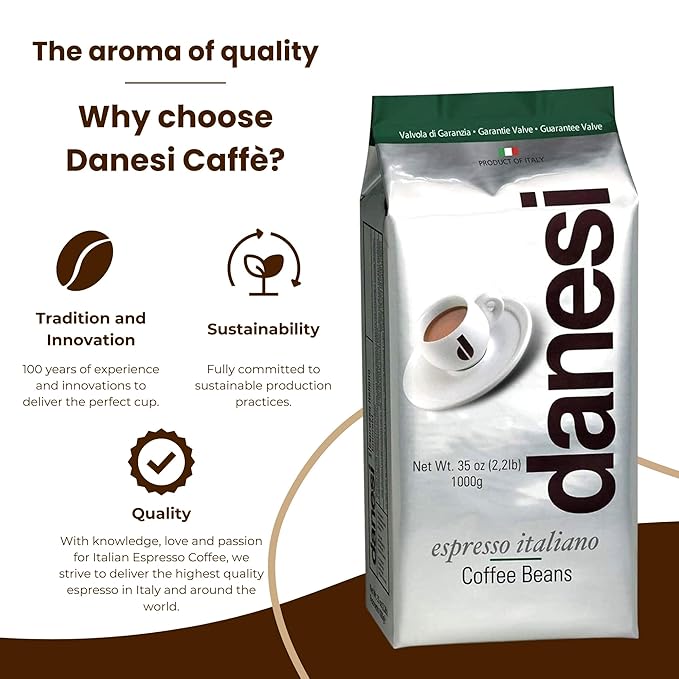 Danesi Caffe Italian Whole Coffee Beans - Espresso Coffee Beans and Medium Roast Whole Bean