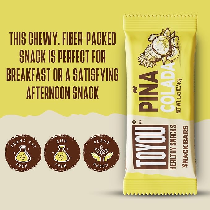 ToYou Chewy Fruit and Nut Bars - Healthy Protein Snacks | Piña Colada - 1.41 Ounce (Pack of 12) |