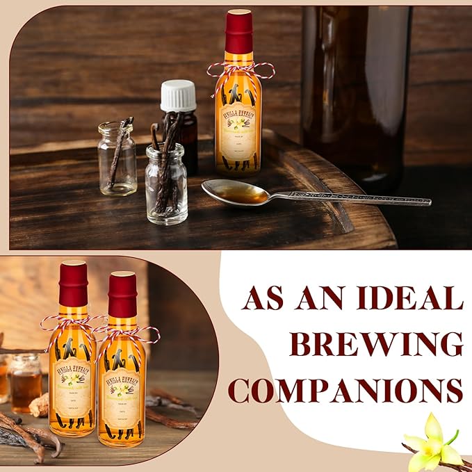 Tioncy 16 Pcs Vanilla Extract Bottles for Homemade Vanilla Jar Glass Bottle with Cap, Shrink Band