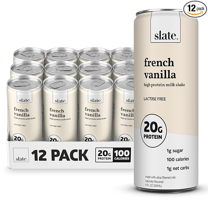 Slate Milk - High Protein Milk Shake - French Vanilla - Lactose Free, 20g Protein, 1g Sugar, 100