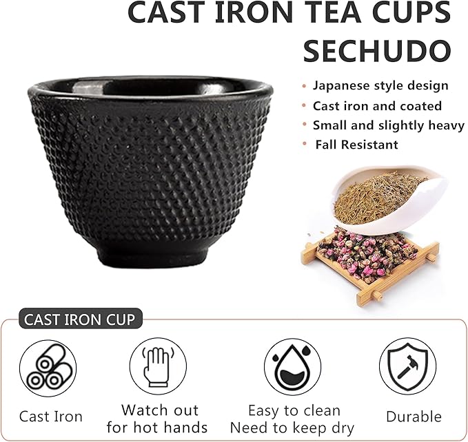 Japanese Cast Iron Tea Cups, Small and Heavy Teacups with no Handles, Japanese Style Cup for