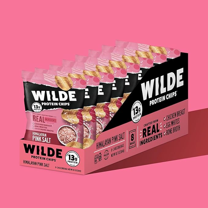 WILDE Himalayan Pink Salt Protein Chips, Thin and Crispy, High Protein, Keto Friendly, Made with